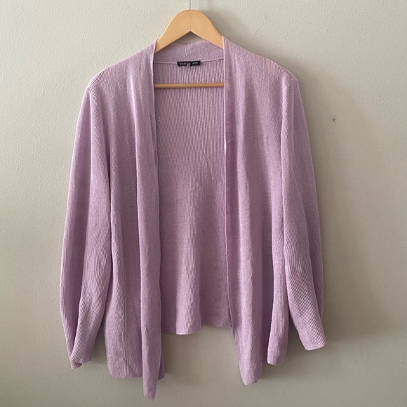 Eileen Fisher Organic Linen size Large Open Front Lilac Cardigan Sweater cotton - Picture 11 of 11